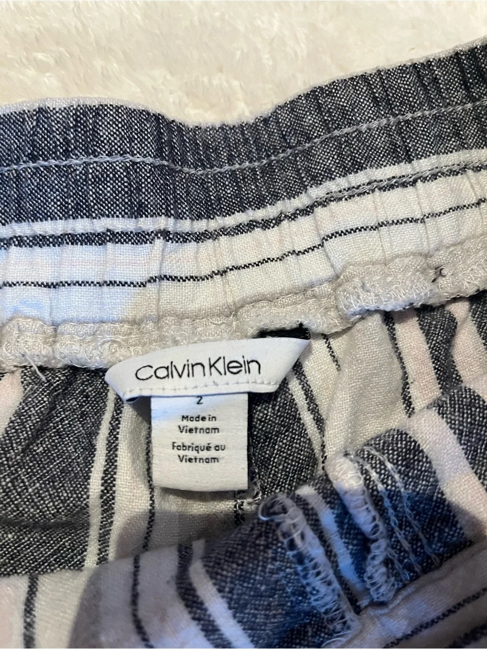 Calvin Klein Black & White Striped Drawstring Athletic Shorts